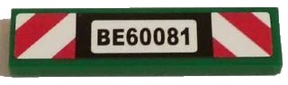 LEGO onderdeel Tile 1 x 4 with 'BE60081' and Red and White Danger Stripes Pattern (Sticker) - Set 60081 (2431pb0373)