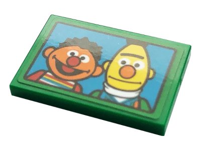 LEGO onderdeel Tile 2 x 3 with Picture of Ernie and Bert on Dark Azure Background Pattern (Sticker) - Set 21324 (26603pb122)