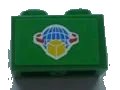 LEGO part Brick 1 x 2 with Box and Arrows and Globe on Green Background Pattern (Sticker) - Set 7733 3004pb087