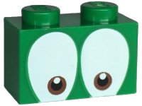 LEGO part Brick 1 x 2 with Small Round Reddish Brown and Black Eyes on White Background Pattern (Super Mario Squawks) 3004pb315