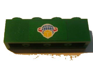 LEGO part Mattone 1 x 4 con Motivo Scatola e Frecce e Globo su Sfondo Verde (Adesivo) - Set 7633 (3010pb123)