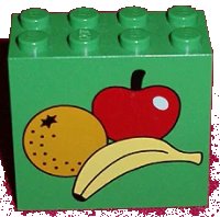 LEGO part Brick 2 x 4 x 3 with Apple, Banana, and Orange Pattern 30144pb027