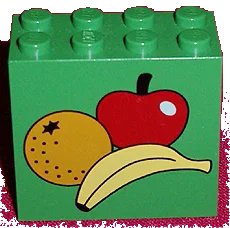 LEGO onderdeel Brick 2 x 4 x 3 with Apple, Banana, and Orange Pattern (30144pb027)