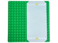 LEGO part Baseplate, Road 16 x 16 with Light Gray Driveway, White Danger Stripes, and Yellow Triangles Pattern 30225p01
