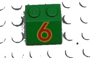 LEGO part Slope 45 2 x 2 with Red Number 6 with Yellow Outline Pattern (3039pb011)