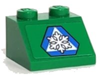 LEGO onderdeel Slope 45 2 x 2 with White Snowflake in Blue Triangle on Green Background Pattern (Sticker) - Set 60083 3039pb082