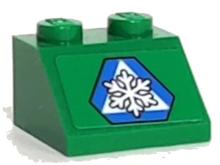 LEGO onderdeel Slope 45 2 x 2 with White Snowflake in Blue Triangle on Green Background Pattern (Sticker) - Set 60083 (3039pb082)