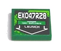 LEGO part Tile 2 x 2 with 'EXO47R28' and 'LAUNCH' Pattern (Sticker) - Set 8114 3068pb0384