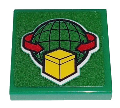 LEGO onderdeel Tile 2 x 2 with Box and Arrows and Globe on Green Background Pattern (Sticker) - Set 60198 (3068pb1314)