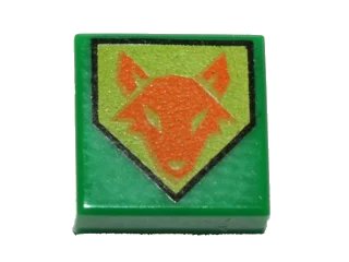 LEGO onderdeel Tile 1 x 1 with Orange Fox Head on Lime Pentagonal Shield Pattern (3070pb102)