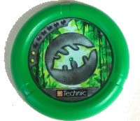 LEGO part Throwing Disk with Throwbot Amazon / Slizer Jungle 2 Pips, LEGO Technic Logo, and Leaf Emblem Pattern 32171pb037