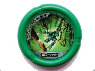LEGO onderdeel Throwing Disk with Throwbot Amazon / Slizer Jungle 5 Pips, LEGO Technic Logo, and Robot Swinging on Vine and Cutting Tree Pattern (32171pb040)