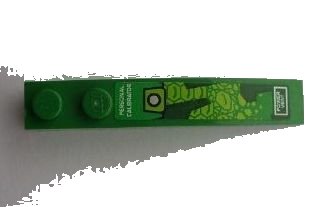 LEGO part Slope, Curved 6 x 1 with 'PERSONAL CALIBRATOR' and 'POWER VENT' on Green Background Pattern (Sticker) - Set 8114 (42022pb15R)