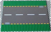 LEGO part Baseplate, Road 32 x 32 6-Stud Straight with Dark Gray Road, Yellow Dashed Lines and Storm Drains Pattern 44336pb01