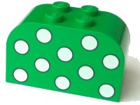 LEGO part Slope, Curved 4 x 2 x 2 Double with 4 Studs with Dots White Pattern 4744px2
