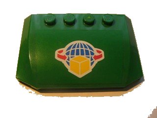 LEGO onderdeel Wedge 4 x 6 x 2/3 Triple Curved with Box and Arrows and Globe on Green Background Pattern (Sticker) - Set 7633 (52031pb015)