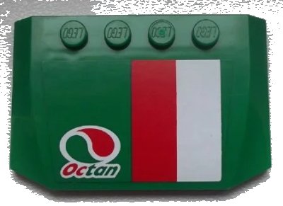 LEGO onderdeel Wedge 4 x 6 x 2/3 Triple Curved with Octan Logo and Red-White Stripe Pattern (Sticker) - Set 60025 (52031pb060)