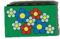 LEGO part Brick 2 x 6 x 3 with Blue, Red, and White Flowers with Yellow Centers Pattern 6213pb01