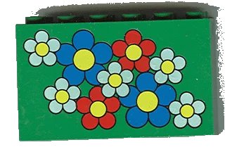 LEGO onderdeel Brick 2 x 6 x 3 with Blue, Red, and White Flowers with Yellow Centers Pattern (6213pb01)
