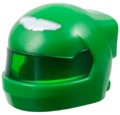 LEGO onderdeel Minifigure, Headgear Helmet Formula One with Molded Trans-Green Visor and Printed Silver and White Aston Martin Logo Pattern (7071pb05)