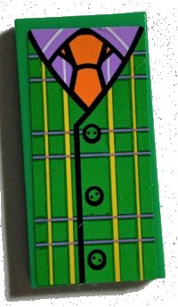 LEGO part Tile 2 x 4 with Plaid Vest with Buttons, Lavender Shirt, Orange Tie Pattern (Sticker) - Set 75978 87079pb0992