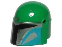 LEGO onderdeel Minifigure, Headgear Helmet with Holes, SW Mandalorian with Silver and Medium Azure Pattern 87610pb11