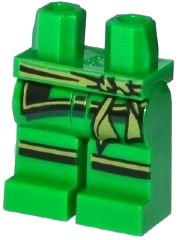 LEGO onderdeel Hips and Legs with Black and Olive Green Sash and Knee Stripes Pattern (970c00pb0378)