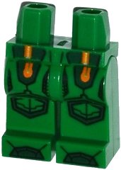 LEGO onderdeel Hips and Legs with Orange and Gold Circuitry and Dark Green Armor, Knee Pads and Boots Pattern (970c00pb0502)