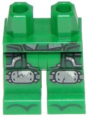 LEGO onderdeel Hips and Legs with Cracked Knee Pads, Sandals and Dark Green Accents Pattern (970c00pb0877)