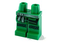 LEGO part Hips and Legs with Light Bluish Gray Sash, Dark Green Knee Wrappings Pattern 970c00pb1064