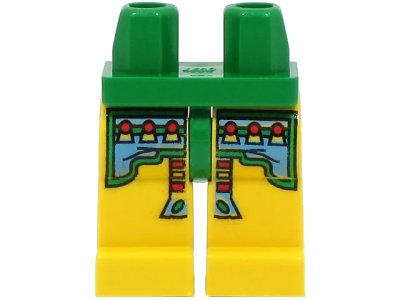 LEGO onderdeel Hips and Yellow Legs with Adventurers Jungle Blue/Red Squares Pattern (Achu) (970c03pb02)