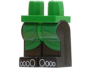 LEGO onderdeel Hips and Black Legs with Adventurers Desert Green Kilt & Toes Pattern (Hotep) (970c11pb01)
