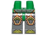 LEGO part Hips and Dark Bluish Gray Legs with Lime Armor and Orange and Yellow Circuitry, Lime Hexagonal Knee Pads and Lime Boots Pattern 970c85pb18