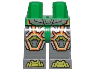 LEGO onderdeel Hips and Dark Bluish Gray Legs with Lime Armor and Orange and Yellow Circuitry, Lime Hexagonal Knee Pads and Lime Boots Pattern (970c85pb18)