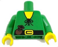 LEGO part Torso Castle Forestman Tie Shirt, Purse, Black Belt with Yellow Buckle Pattern, Inside with Ribs (Reissue) / Green Arms / Yellow Hands 973p46newc01