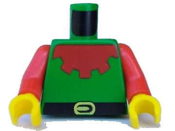 LEGO onderdeel Torso Castle Forestman with Red Collar, Black Belt, and Yellow Buckle Pattern / Red Arms / Yellow Hands (973p48c01)