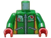 LEGO onderdeel Torso Octan Logo Racing Jacket with Zippers and 'TEAM 96' Pattern / Green Arms / Red Hands 973pb0196c01
