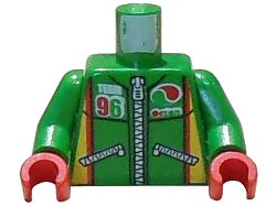 LEGO onderdeel Torso Octan Logo Racing Jacket with Zippers and 'TEAM 96' Pattern / Green Arms / Red Hands (973pb0196c01)