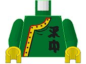 LEGO onderdeel Torso Adventurers Orient Side-Buttoned Shirt with Chinese Characters Pattern / Green Arms / Yellow Hands (973pb0293c01)