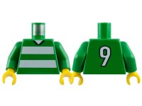 LEGO part Torso Soccer Uniform Shirt with White Horizontal Stripes, Neck, and Number  9 on Back Pattern / Green Arms / Yellow Hands 973pb0370c01