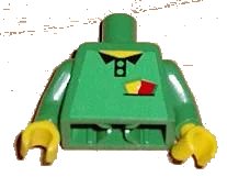 LEGO onderdeel Torso Soccer Referee Yellow & Red Cards Pattern (Sticker) / Green Arms / Yellow Hands (973pb0427c01)
