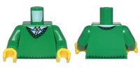 LEGO onderdeel Torso Sweater V-Neck over Button Down Bright Light Blue Shirt Collar with 2 Buttons and Yellow Neck Pattern / Green Arms / Yellow Hands 973pb0708c01