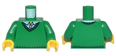 LEGO onderdeel Torso Sweater V-Neck over Button Down Bright Light Blue Shirt Collar with 2 Buttons and Yellow Neck Pattern / Green Arms / Yellow Hands (973pb0708c01)