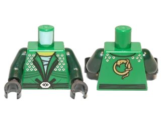 LEGO onderdeel Torso Ninjago Belt and Silver Diamonds Front and Golden Snake Back Pattern / Dark Green Arms / Black Hands (973pb1201c01)