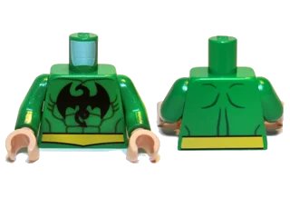 LEGO onderdeel Torso Muscles Outline with Dragon Pattern (Iron Fist) / Green Arms / Light Nougat Hands (973pb1227c01)