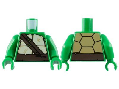 LEGO onderdeel Torso Tan and Dark Tan Turtle Shell, Dark Brown Belt and Straps Pattern / Green Arms / Green Hands (973pb1341c01)