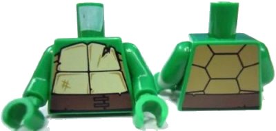 LEGO onderdeel Torso Tan and Dark Tan Turtle Shell with Crack, Dark Brown Belt Pattern / Green Arms / Green Hands (973pb1342c01)