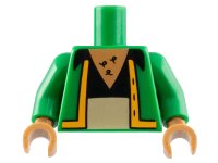 LEGO part Torso Simpsons Jacket with Bright Light Orange Trim over Black Shirt with Collar, Tan Pants Top, Medium Nougat Chest with Hair Pattern / Green Arms / Medium Nougat Hands 973pb1678c01