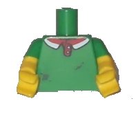 LEGO onderdeel Torso Polo Shirt with Red and White Collar, Pizza Sauce Stains on Front Pattern / Yellow Arms with Molded Green Short Sleeves Pattern / Yellow Hands 973pb1771c01
