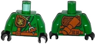 LEGO onderdeel Torso Ninjago Robe with Belt, Knife, Scabbard and Gold Dragon Head Emblem Pattern / Green Arms / Black Hands (973pb1979c01)